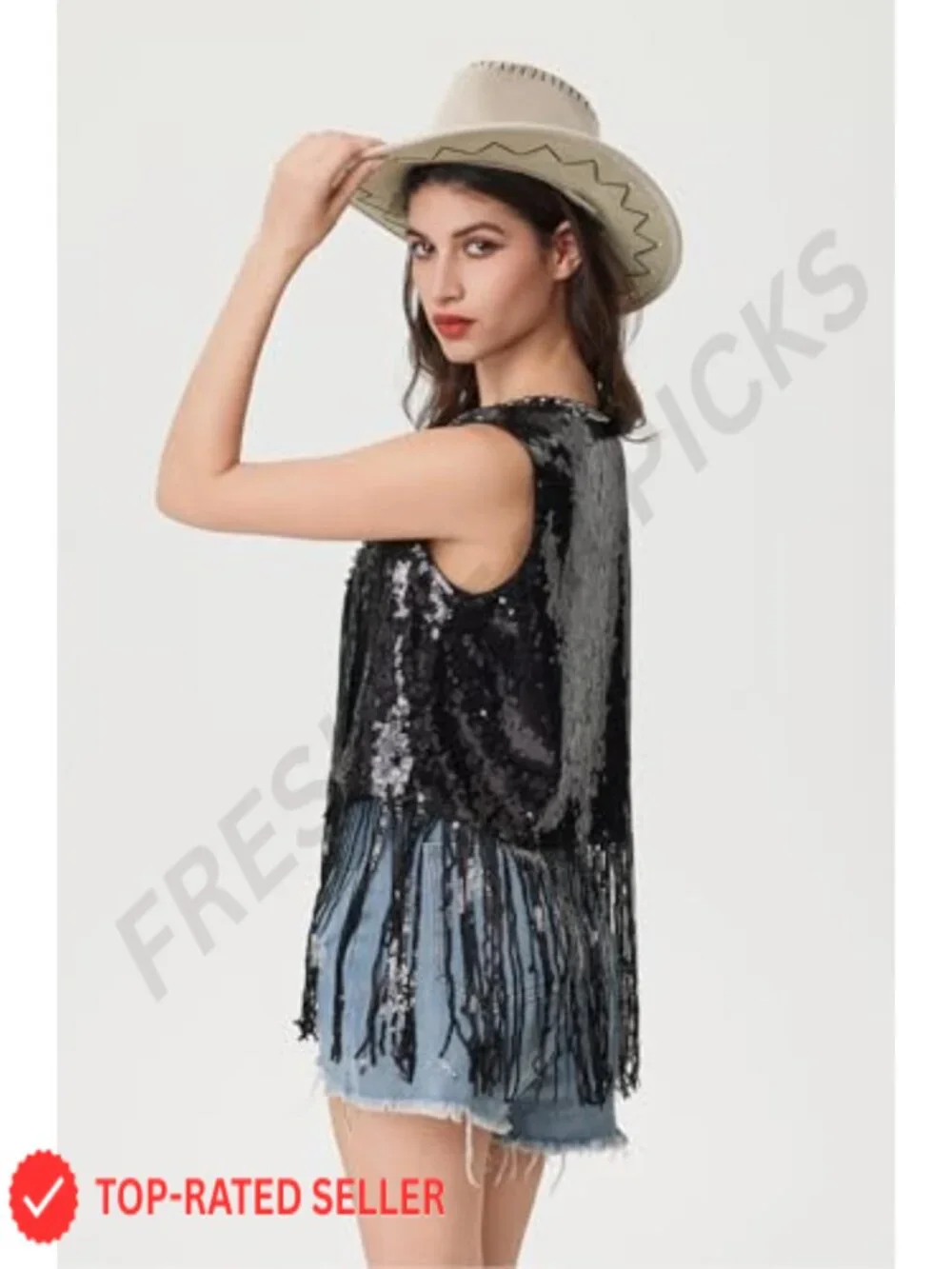 Sequin Fringe Vest Sleeveless Open Front Glitter Party Cowgirl Concert Jacket